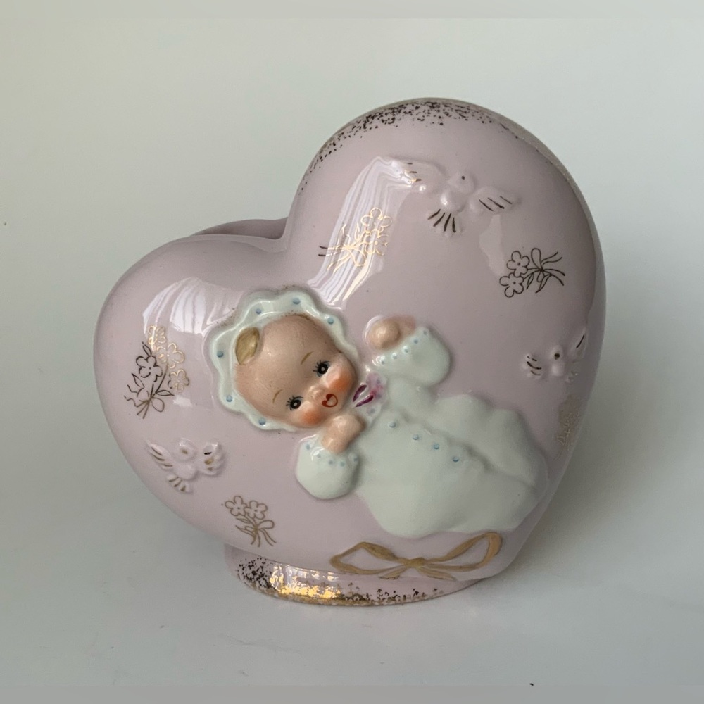Vintage Heart-Shaped Pink Baby Planter